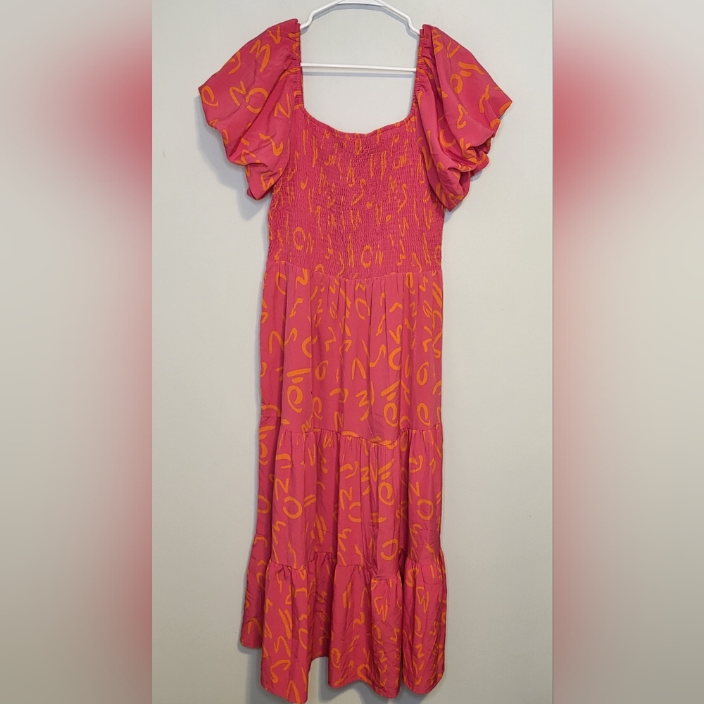 Pretty Garden New With Tags Orange & Fuchsia Floral Maxi Dress Pullover L–XL